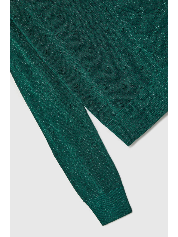 Moodo Sveter s dlhými rukávmi zdobený metalickou niťou zelený Moodo