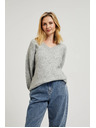 Moodo Hladký sveter so výstrihom do V a žebrovaním sivý Moodo