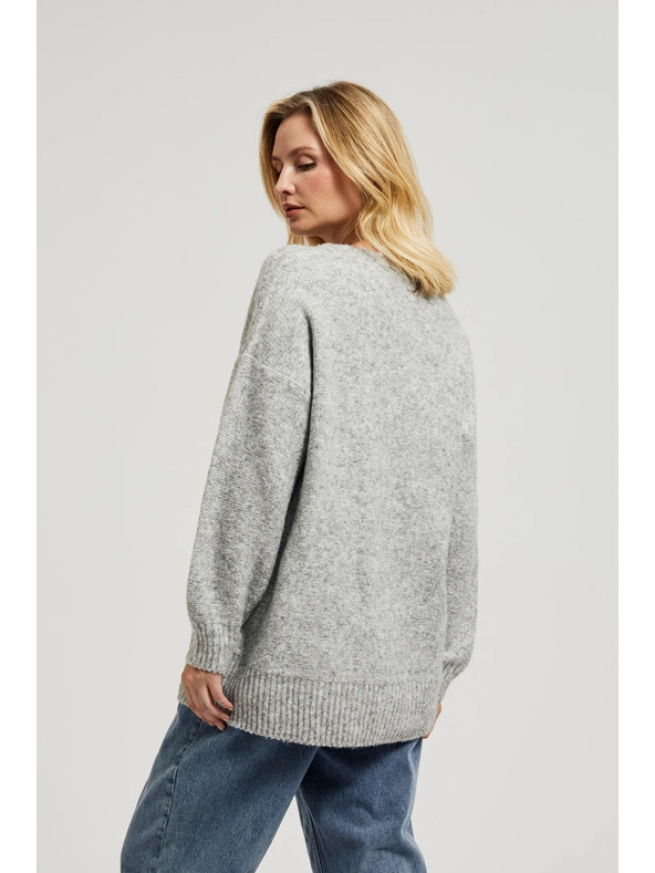 Moodo Hladký sveter so výstrihom do V a žebrovaním sivý Moodo