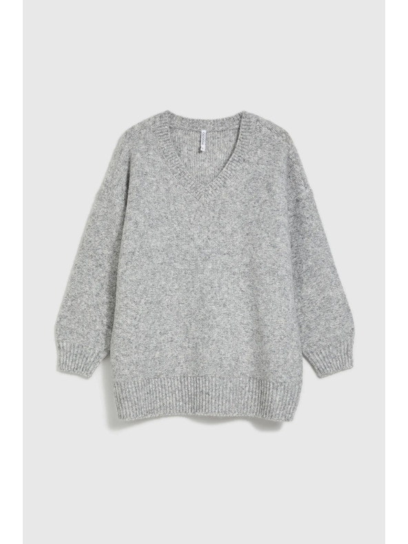 Moodo Hladký sveter so výstrihom do V a žebrovaním sivý Moodo