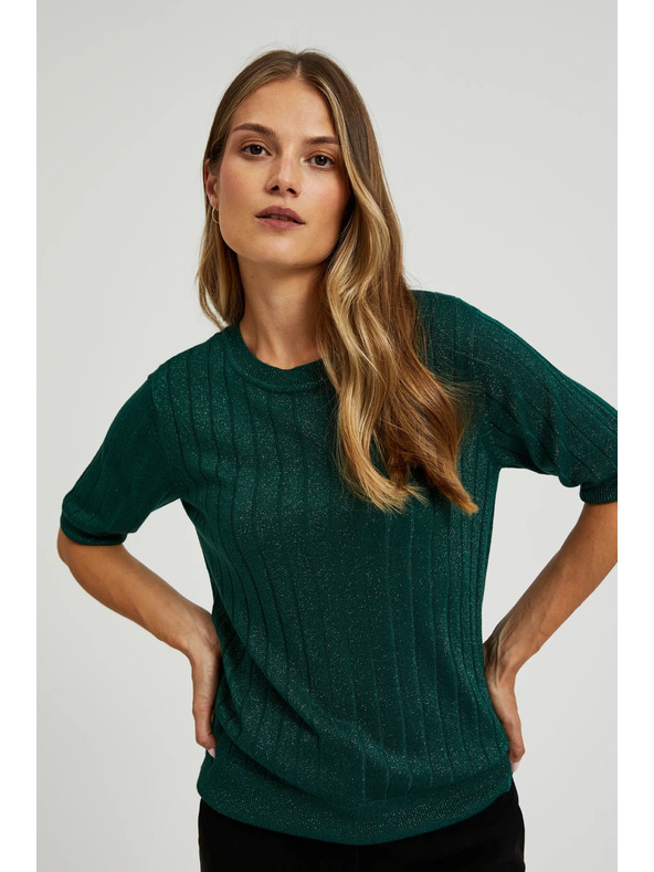 Moodo Viskózový sveter s metalickým vláknom zelený Moodo