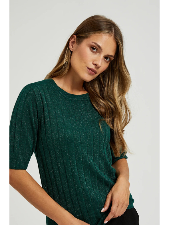 Moodo Viskózový sveter s metalickým vláknom zelený Moodo