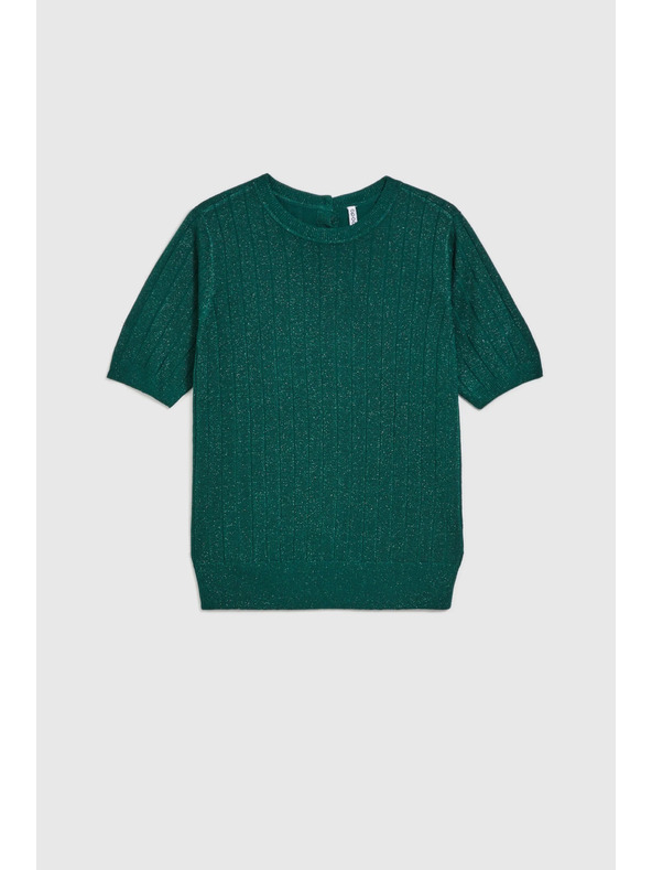 Moodo Viskózový sveter s metalickým vláknom zelený Moodo