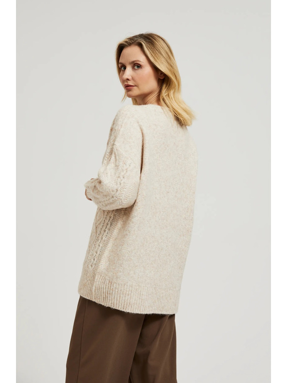 Moodo Pletený béžový sveter so výstrihom do V Moodo