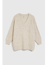 Moodo Pletený béžový sveter so výstrihom do V Moodo