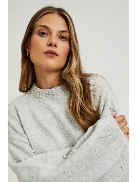 Moodo Sveter zdobený perličkami šedý Moodo