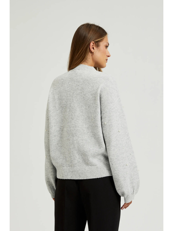 Moodo Sveter zdobený perličkami šedý Moodo