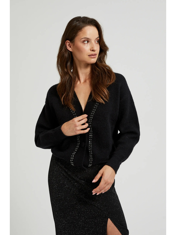 Moodo Čierny kardigán zdobený korálkami Moodo