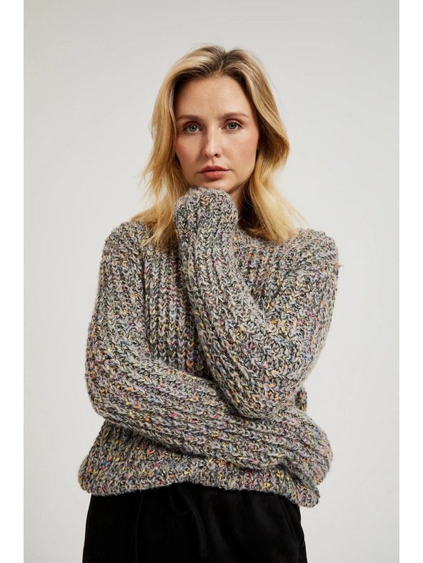 Moodo Sveter zdobený farebnou niťou šedý Moodo