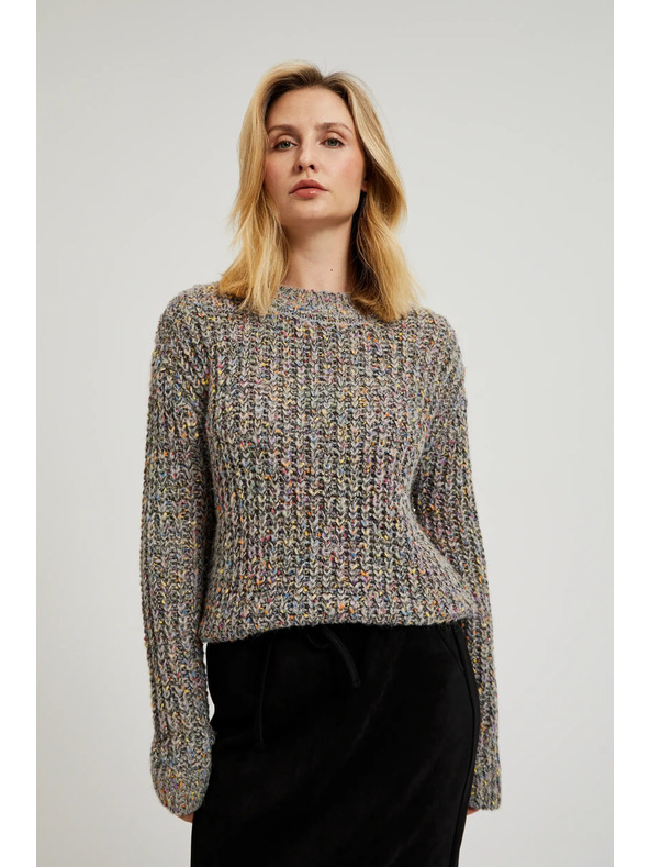 Moodo Sveter zdobený farebnou niťou šedý Moodo