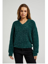 Moodo Chlpatý sveter s metalickou niťou zelený Moodo