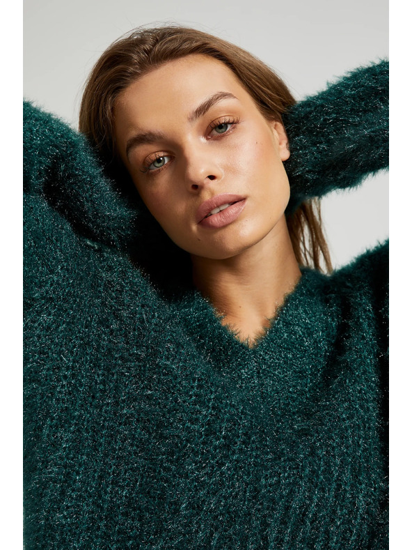 Moodo Chlpatý sveter s metalickou niťou zelený Moodo