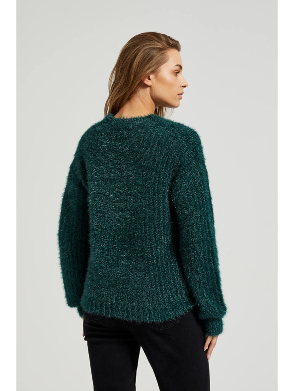 Moodo Chlpatý sveter s metalickou niťou zelený Moodo