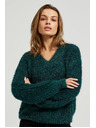 Moodo Chlpatý sveter s metalickou niťou zelený Moodo
