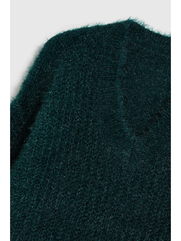 Moodo Chlpatý sveter s metalickou niťou zelený Moodo