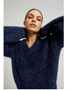 Moodo Chlpatý sveter s metalickou niťou tmavmodrý Moodo