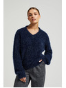 Moodo Chlpatý sveter s metalickou niťou tmavmodrý Moodo