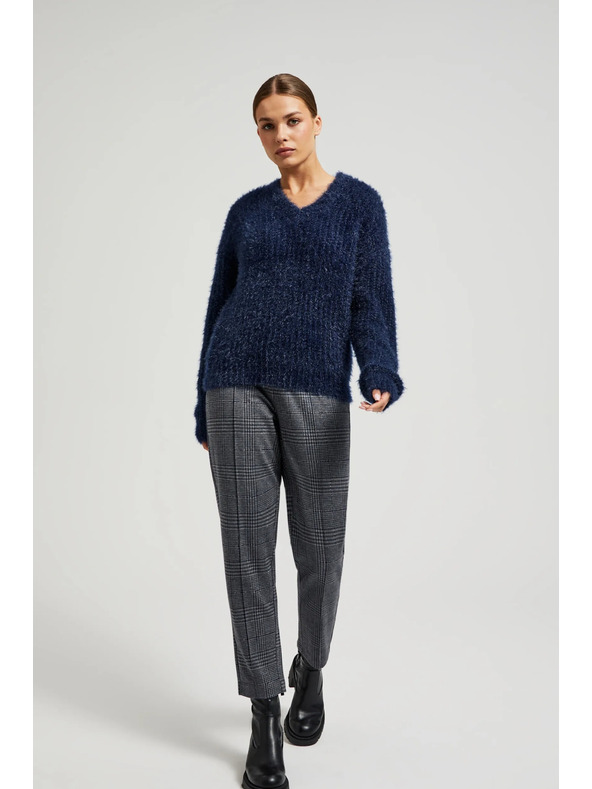 Moodo Chlpatý sveter s metalickou niťou tmavmodrý Moodo