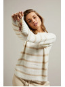 Moodo Béžový sveter s pruhmi a okrúhlym výstrihom Moodo
