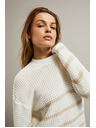Moodo Béžový sveter s pruhmi a okrúhlym výstrihom Moodo