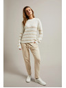 Moodo Béžový sveter s pruhmi a okrúhlym výstrihom Moodo