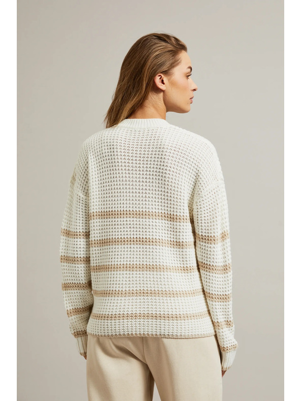 Moodo Béžový sveter s pruhmi a okrúhlym výstrihom Moodo