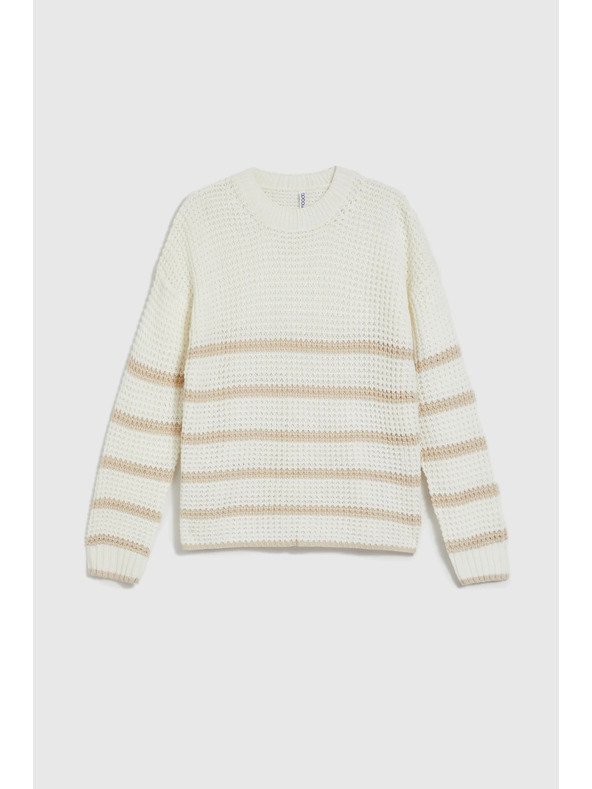 Moodo Béžový sveter s pruhmi a okrúhlym výstrihom Moodo