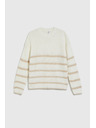 Moodo Béžový sveter s pruhmi a okrúhlym výstrihom Moodo
