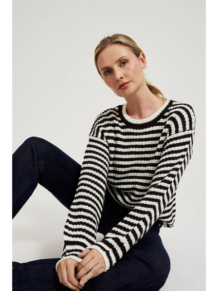 Moodo Krátky čiernobiely pruhovaný sveter Moodo