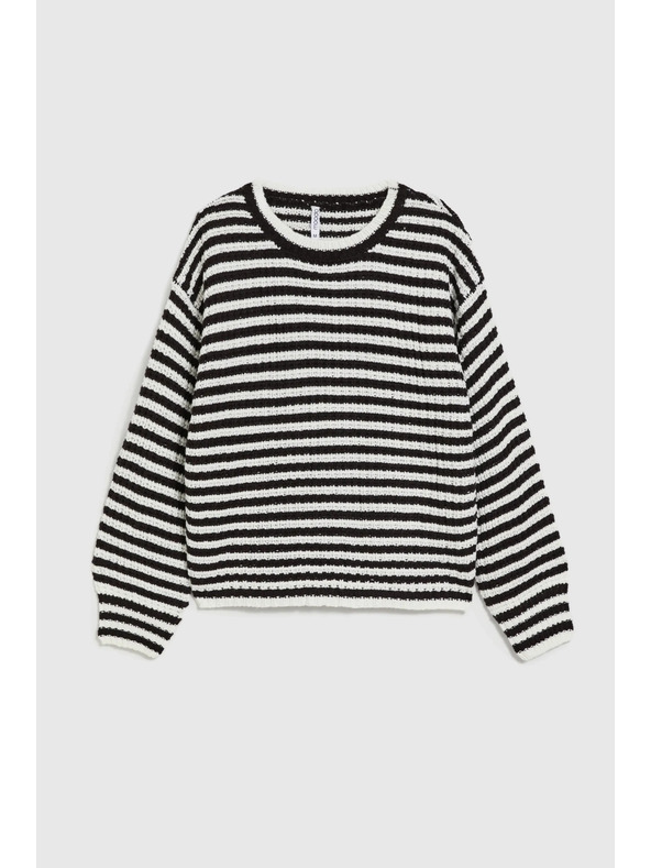 Moodo Krátky čiernobiely pruhovaný sveter Moodo