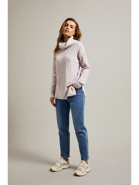 Moodo Sveter s hrubým golierom ružový Moodo