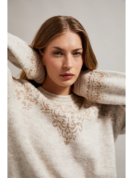 Moodo Sveter zdobený lesklou niťou béžový Moodo