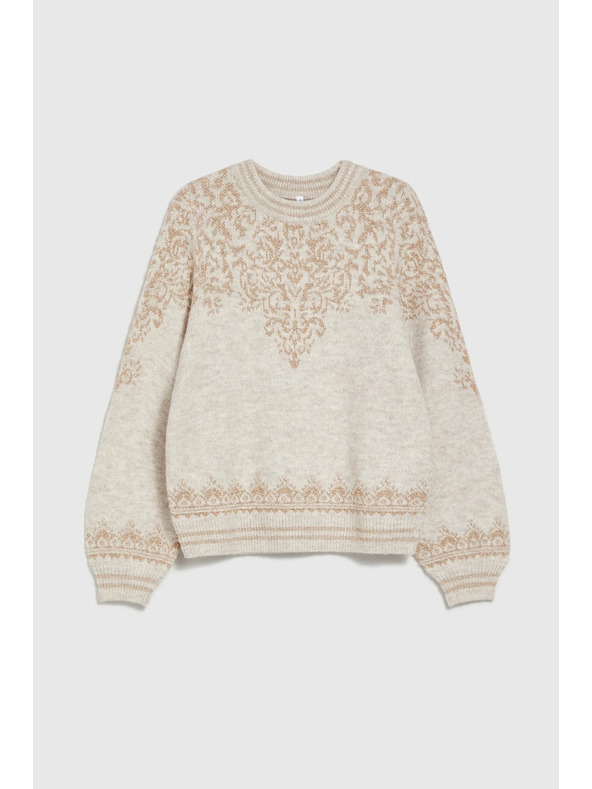 Moodo Sveter zdobený lesklou niťou béžový Moodo