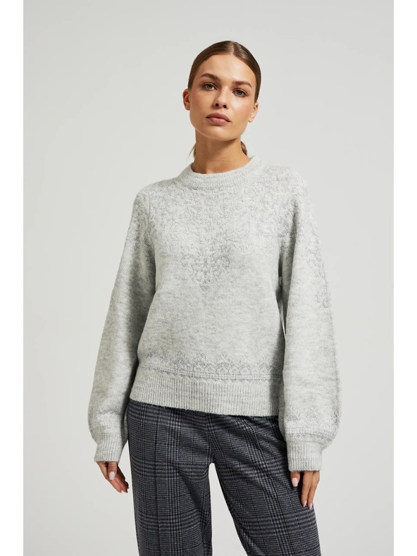 Moodo Sveter zdobený lesklou niťou šedý Moodo