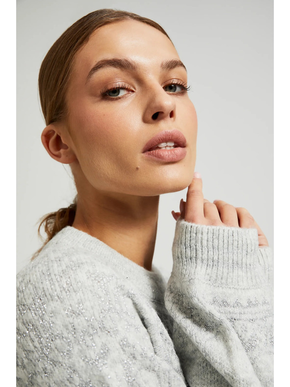 Moodo Sveter zdobený lesklou niťou šedý Moodo