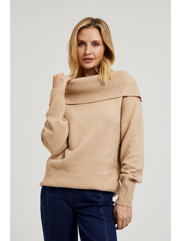 Moodo Béžový sveter so zhrnutým výstrihom Moodo