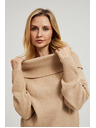 Moodo Béžový sveter so zhrnutým výstrihom Moodo