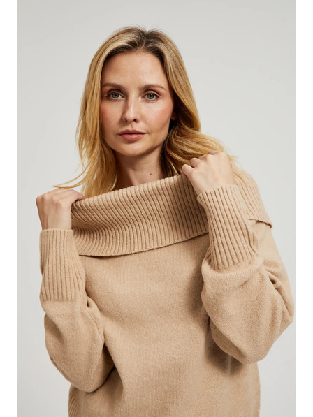 Moodo Béžový sveter so zhrnutým výstrihom Moodo