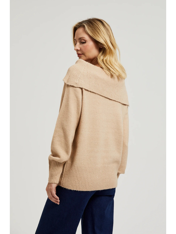 Moodo Béžový sveter so zhrnutým výstrihom Moodo