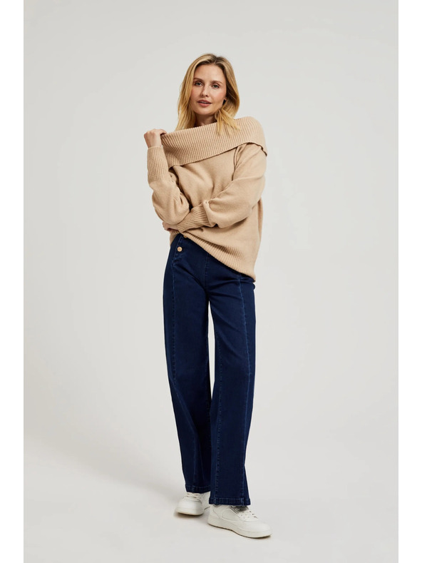 Moodo Béžový sveter so zhrnutým výstrihom Moodo