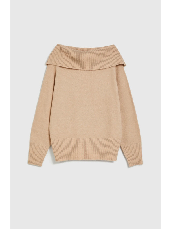 Moodo Béžový sveter so zhrnutým výstrihom Moodo