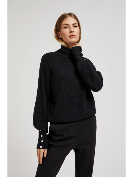 Moodo Sveter s rolákom a nadýchanými rukávmi čierny Moodo