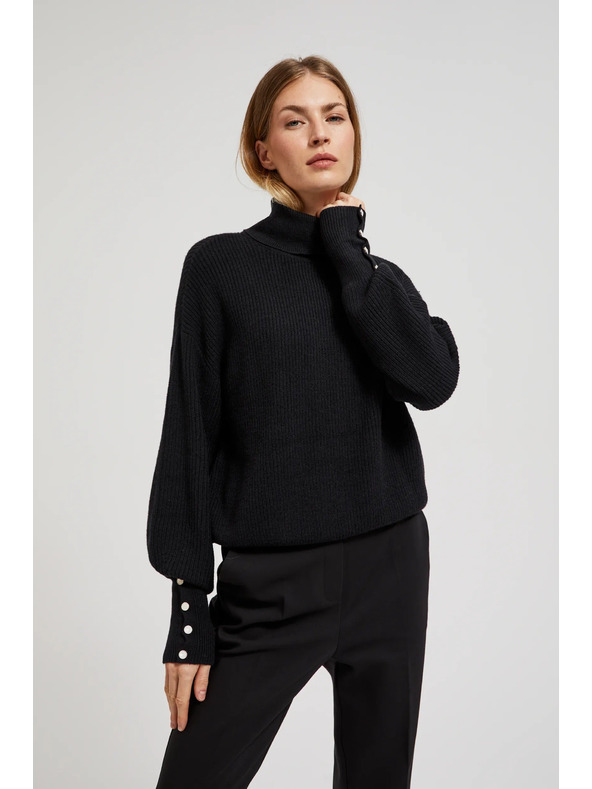 Moodo Sveter s rolákom a nadýchanými rukávmi čierny Moodo