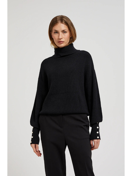 Moodo Sveter s rolákom a nadýchanými rukávmi čierny Moodo