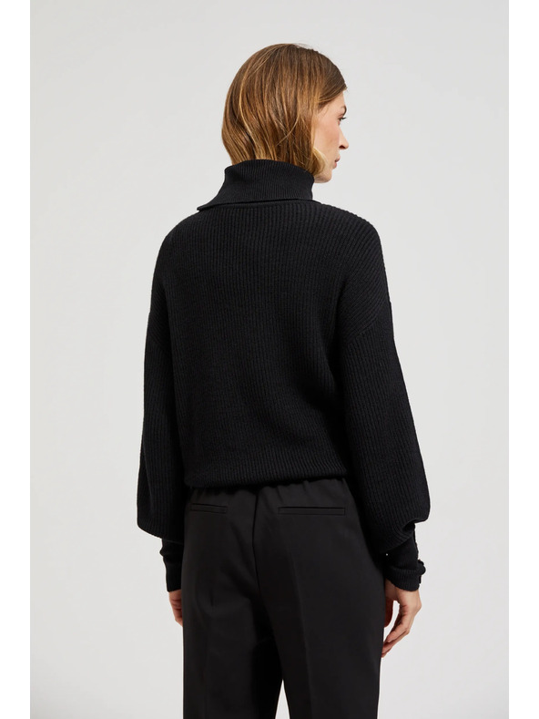 Moodo Sveter s rolákom a nadýchanými rukávmi čierny Moodo