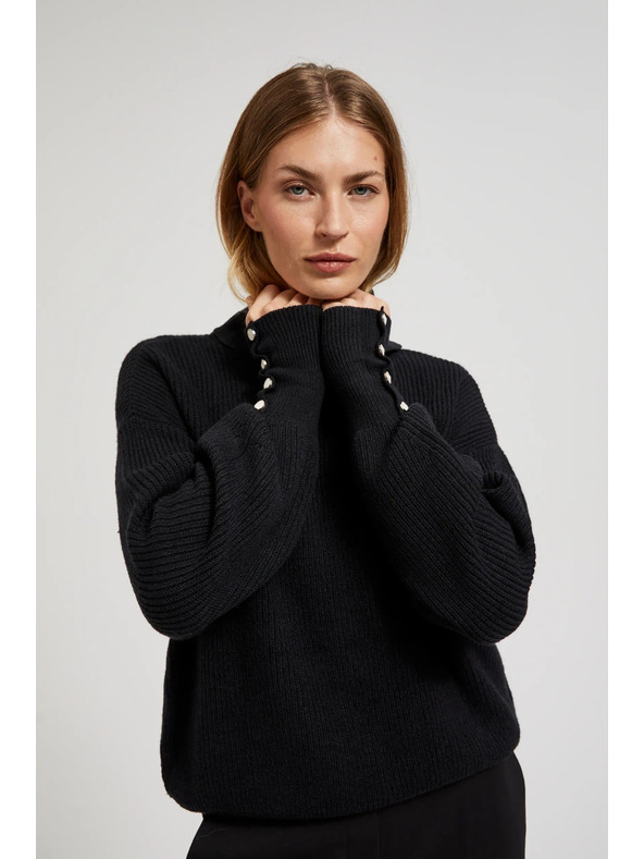 Moodo Sveter s rolákom a nadýchanými rukávmi čierny Moodo