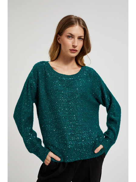 Moodo Sveter s flitrami a okrúhlym výstrihom zelený Moodo