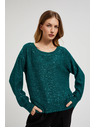Moodo Sveter s flitrami a okrúhlym výstrihom zelený Moodo