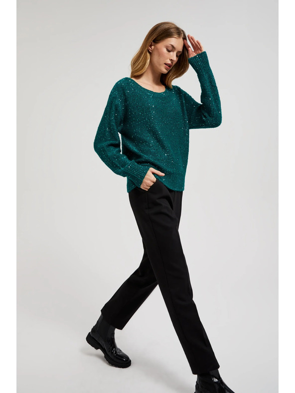 Moodo Sveter s flitrami a okrúhlym výstrihom zelený Moodo