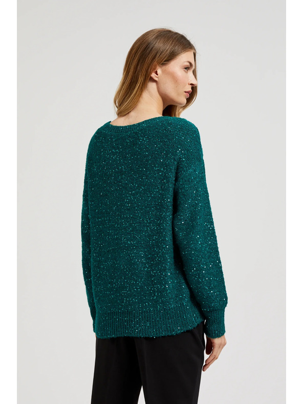 Moodo Sveter s flitrami a okrúhlym výstrihom zelený Moodo